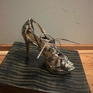 Stylish Snakeskin Lace-Up Heels